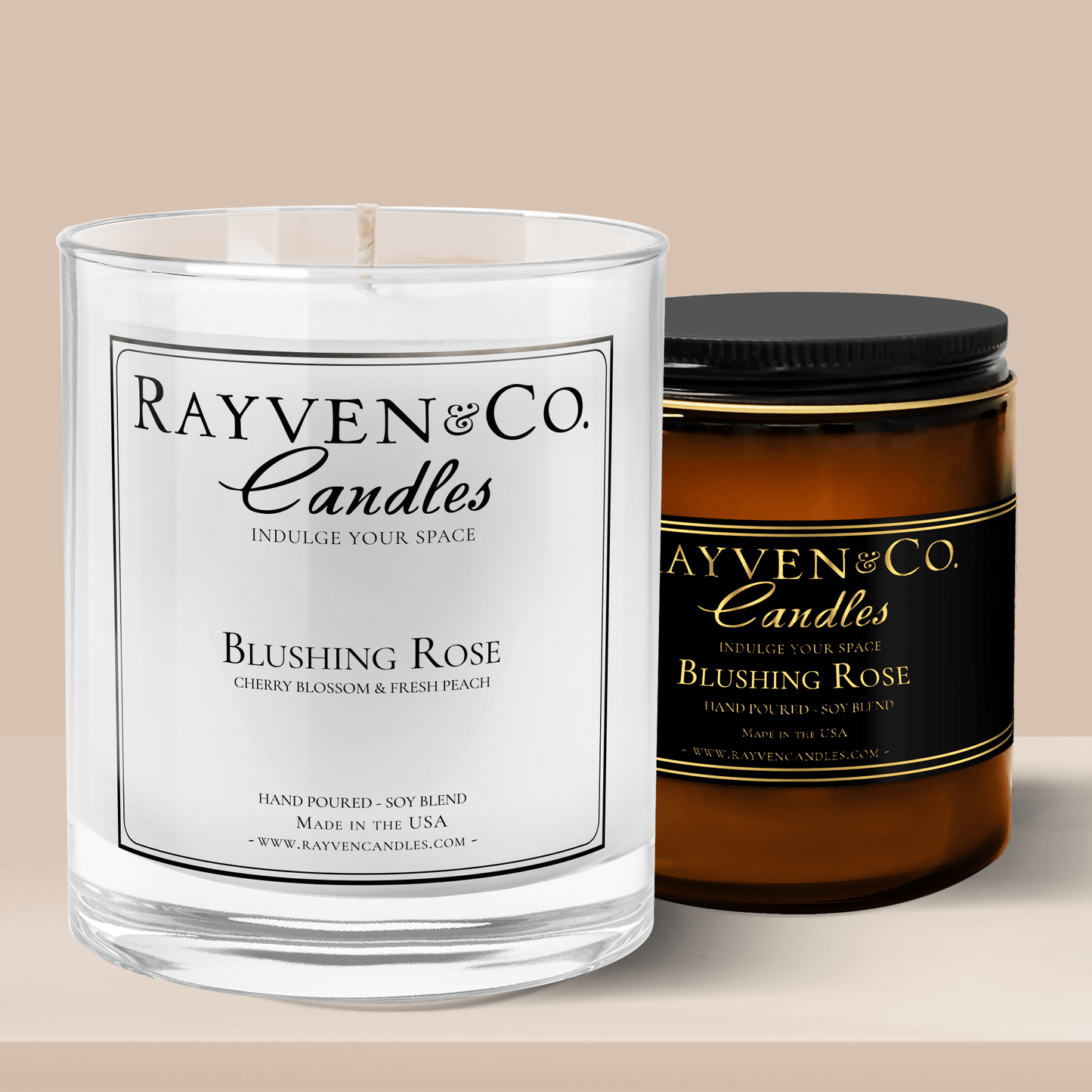 Rose Candle Scent 11oz White Jar and Amber and Gold Jar. Rose candle