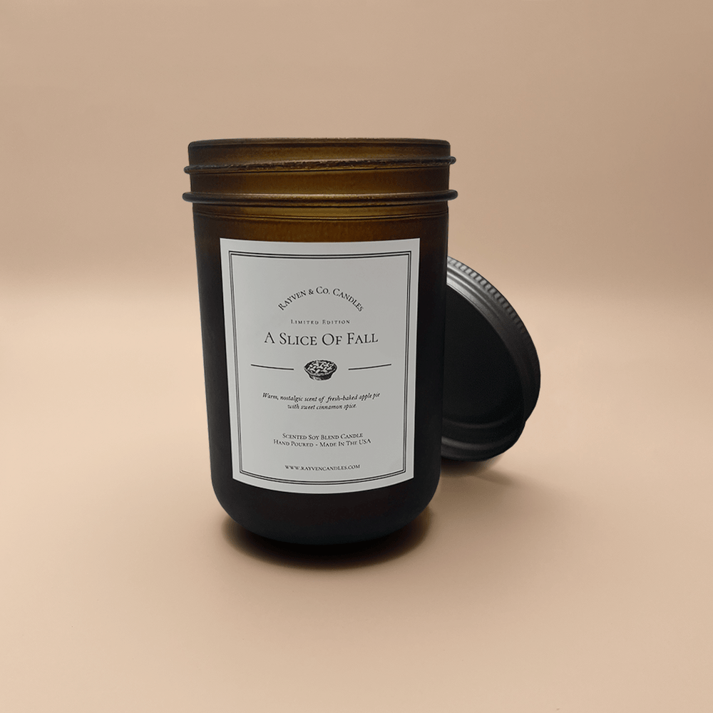 A Slice of Fall Scented Candle for Autumn, Black Tinted Amber Jar, Warm Apple Pie Scented Candle