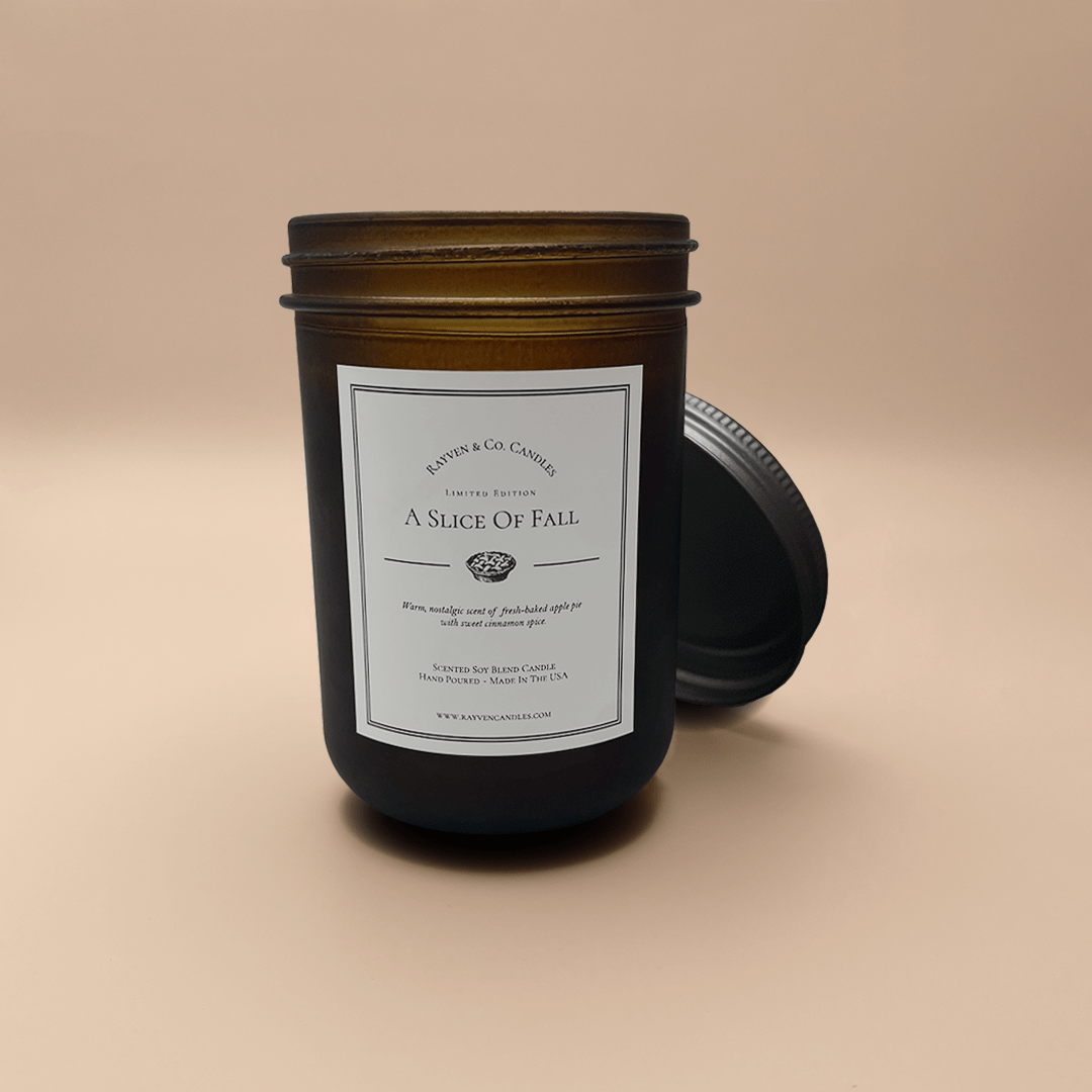 A Slice of Fall Scented Candle for Autumn, Black Tinted Amber Jar, Warm Apple Pie Scented Candle