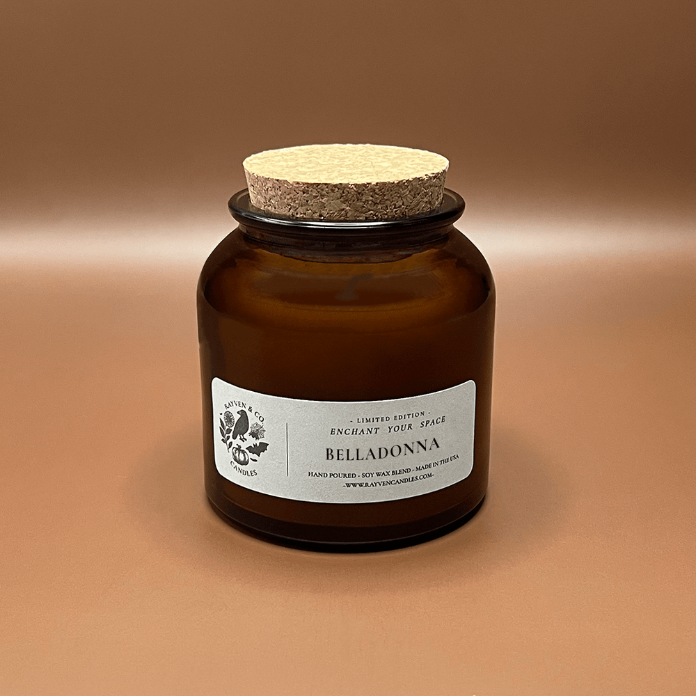 Brown glass jar with cork lid on a brown background